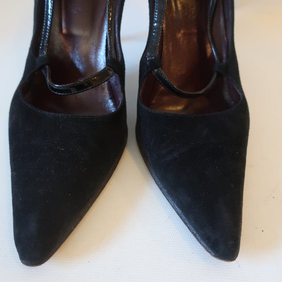 WOMENS TOD'S BLACK POINTY SUEDE PATENT LEATHER HEELS PUMPS 39 US/9 * - Picture 4 of 10